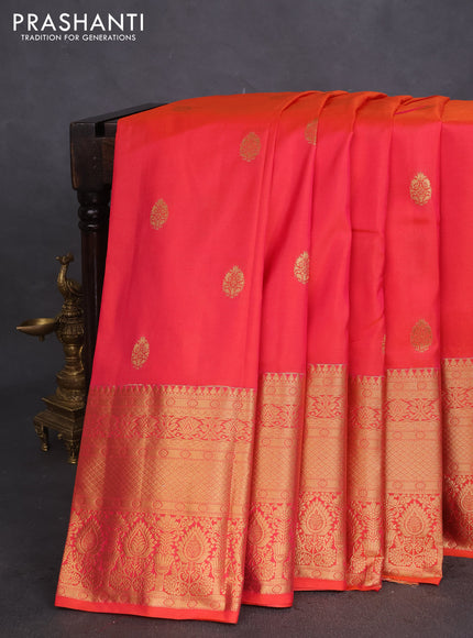 Bangalori silk saree dual shade of pinkish orange with zari woven buttas and long zari woven border