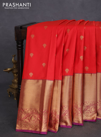 Bangalori silk saree red and purple with zari woven buttas and long zari woven border