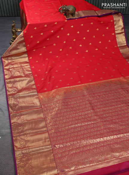 Bangalori silk saree red and purple with zari woven buttas and long zari woven border