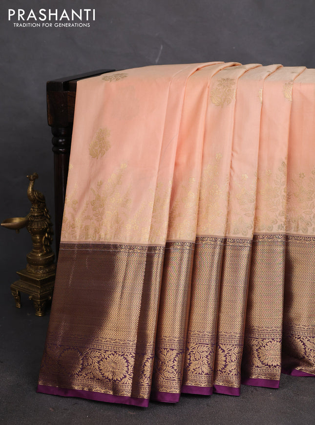 Bangalori silk saree sandal and deep purple with zari woven buttas and long zari woven border