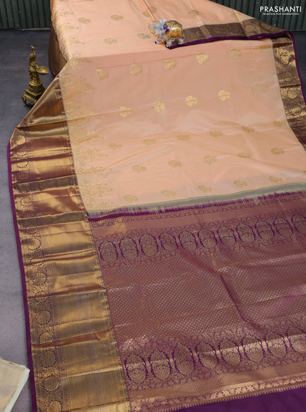 Bangalori silk saree sandal and deep purple with zari woven buttas and long zari woven border