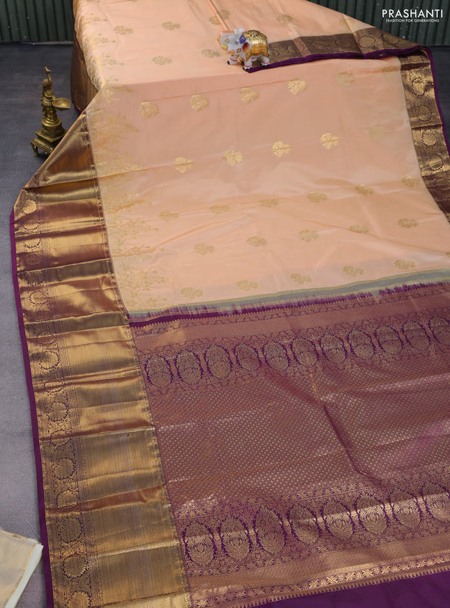 Bangalori silk saree sandal and deep purple with zari woven buttas and long zari woven border