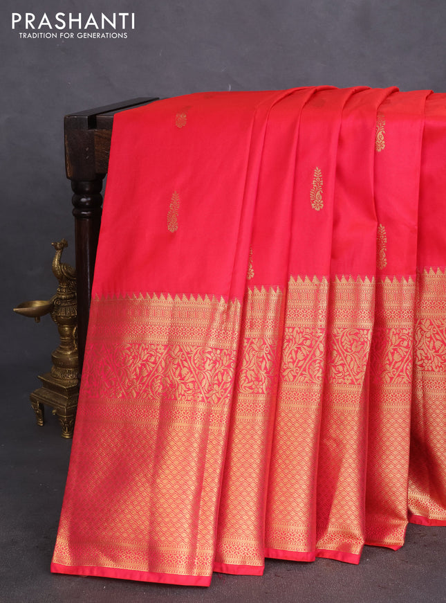 Bangalori silk saree dual shade of pink with zari woven buttas and long zari woven border