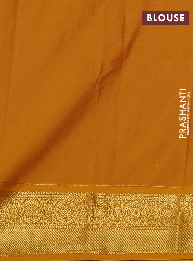 Semi kanchipuram silk saree green and mustard yellow with allover zari weaves & buttas and zari woven korvai border