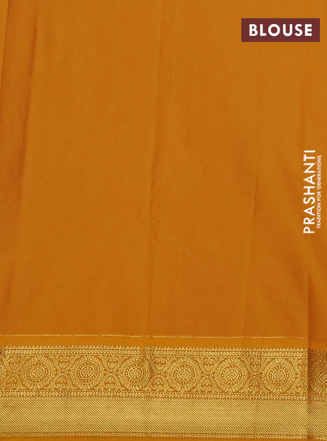Semi kanchipuram silk saree cs blue and mustard yellow with allover zari weaves & buttas and zari woven korvai border