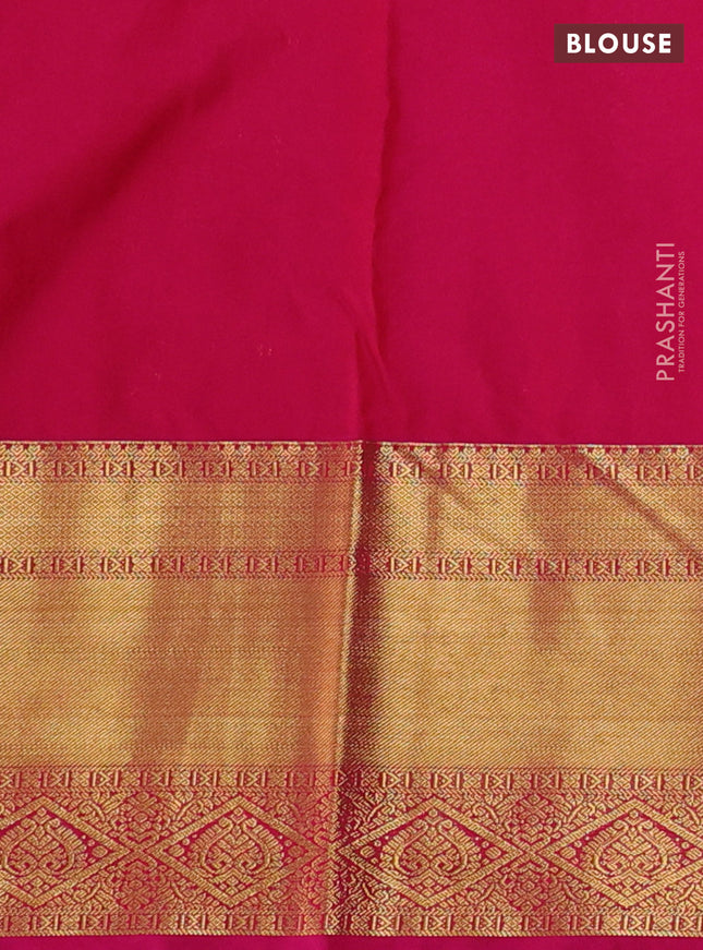 Semi kanchipuram silk saree cs blue and pink with allover zari weaves and long zari woven korvai border