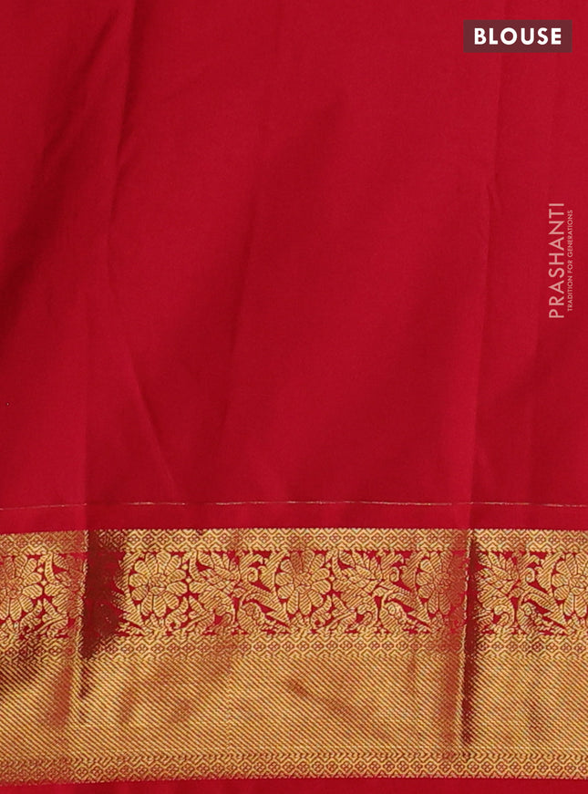 Semi kanchipuram silk saree green and red with allover zari weaves and zari woven korvai border