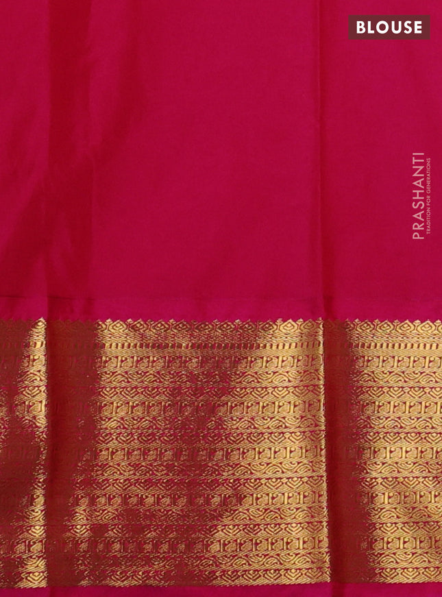 Semi kanchipuram silk saree pastel peach and pink with allover zari weaves and zari woven korvai border