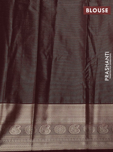 Semi kanchipuram silk saree green and maroon with allover zari weaves and long zari woven korvai border