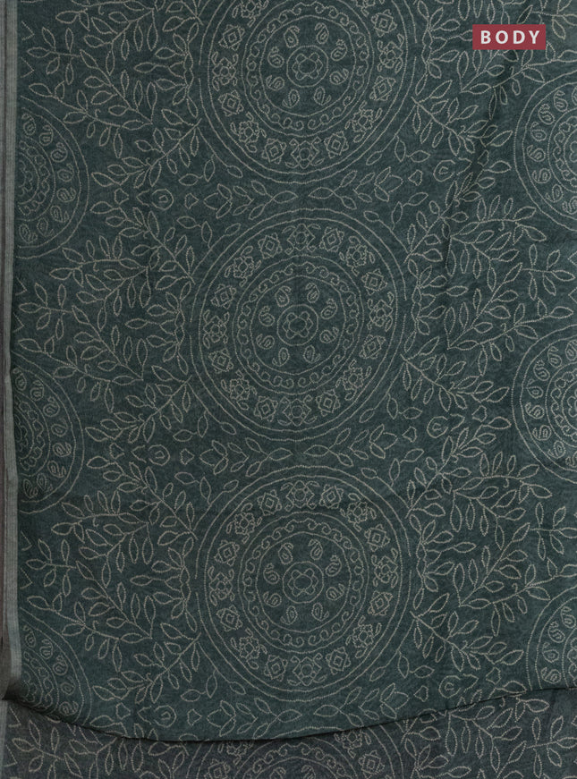 Semi linen saree green with allover bandhani prints and ajrakh printed pallu & blouse