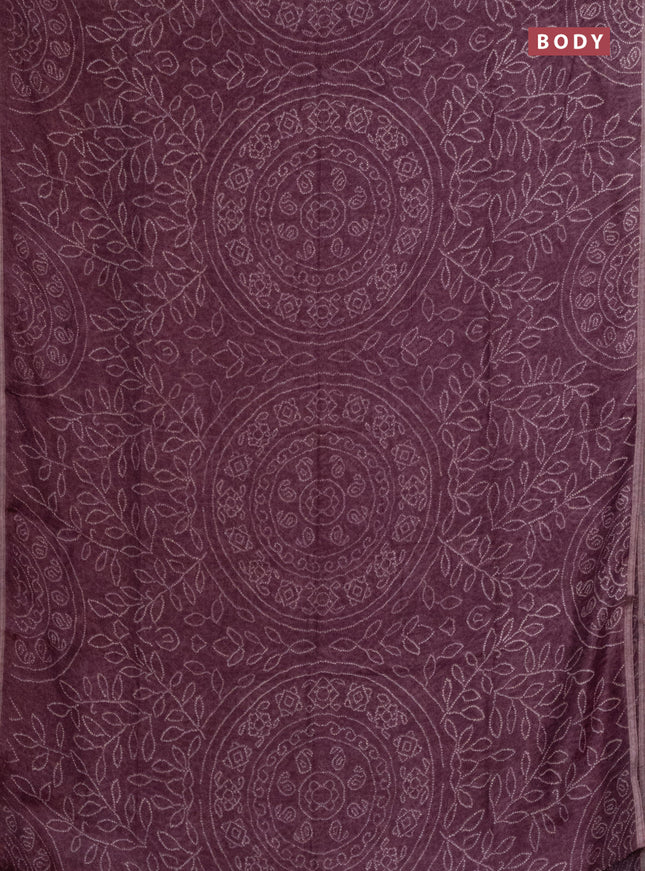 Semi linen saree wine shade with allover bandhani prints and ajrakh printed pallu & blouse