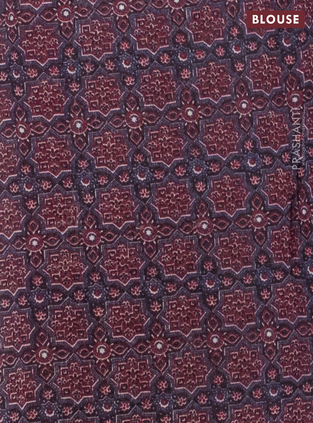 Semi linen saree wine shade with allover bandhani prints and ajrakh printed pallu & blouse