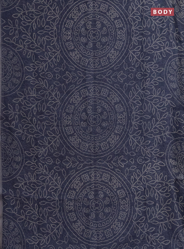 Semi linen saree bluish grey with allover bandhani prints and ajrakh printed pallu & blouse