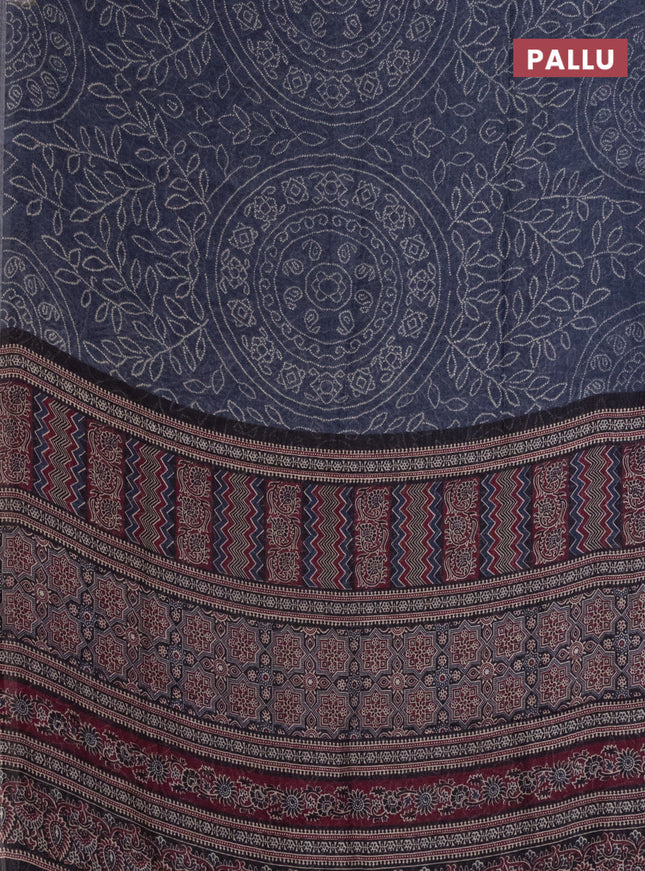 Semi linen saree bluish grey with allover bandhani prints and ajrakh printed pallu & blouse