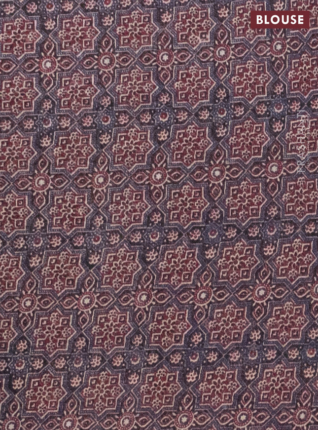 Semi linen saree bluish grey with allover bandhani prints and ajrakh printed pallu & blouse