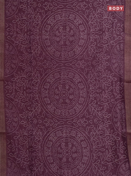 Semi linen saree wine shade with allover bandhani prints and ajrakh printed pallu & blouse