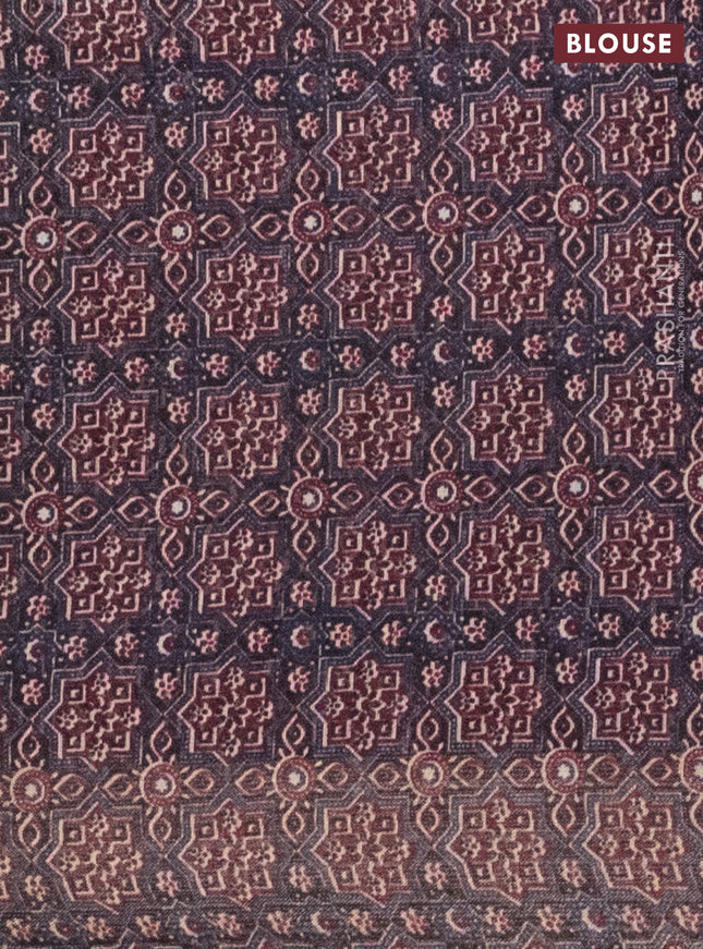 Semi linen saree bottle green with allover bandhani prints and ajrakh printed pallu & blouse