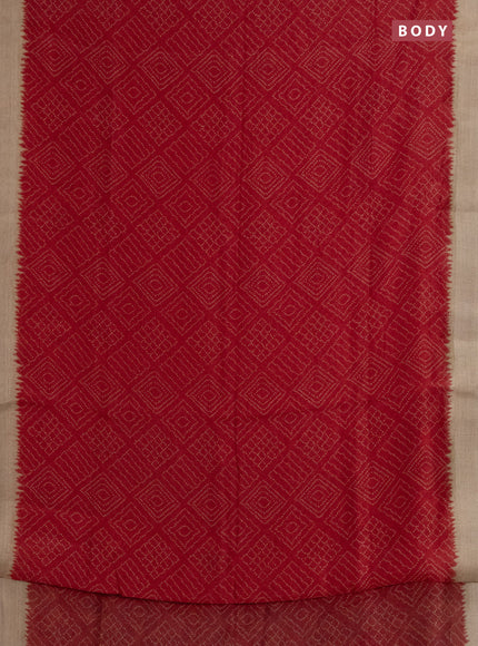 Semi linen saree maroon and beige with allover bandhani prints and kalamkari printed pallu & blouse