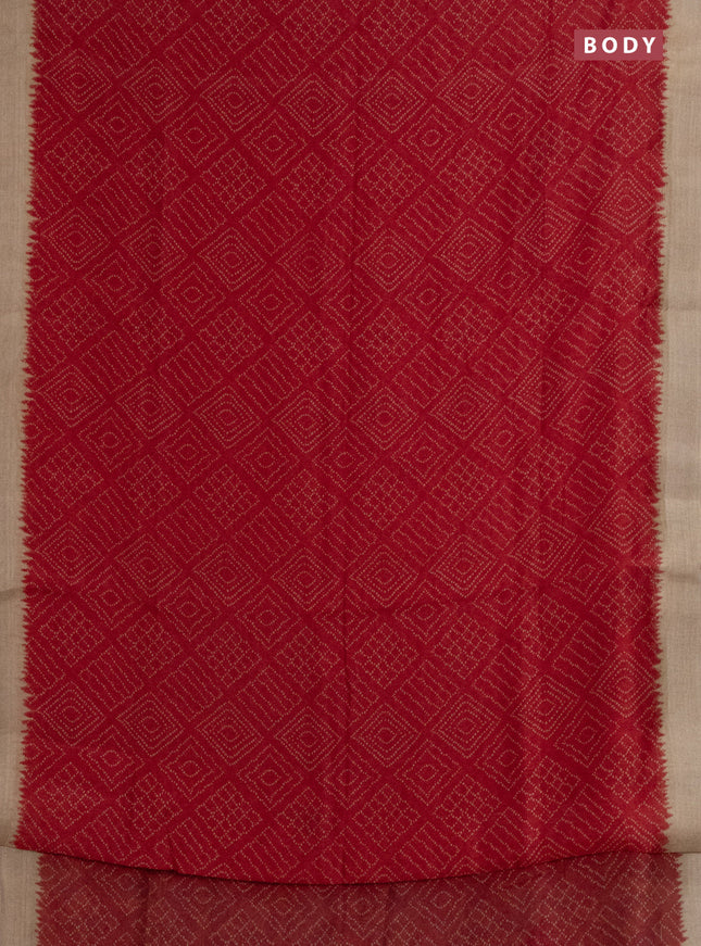 Semi linen saree maroon and beige with allover bandhani prints and kalamkari printed pallu & blouse