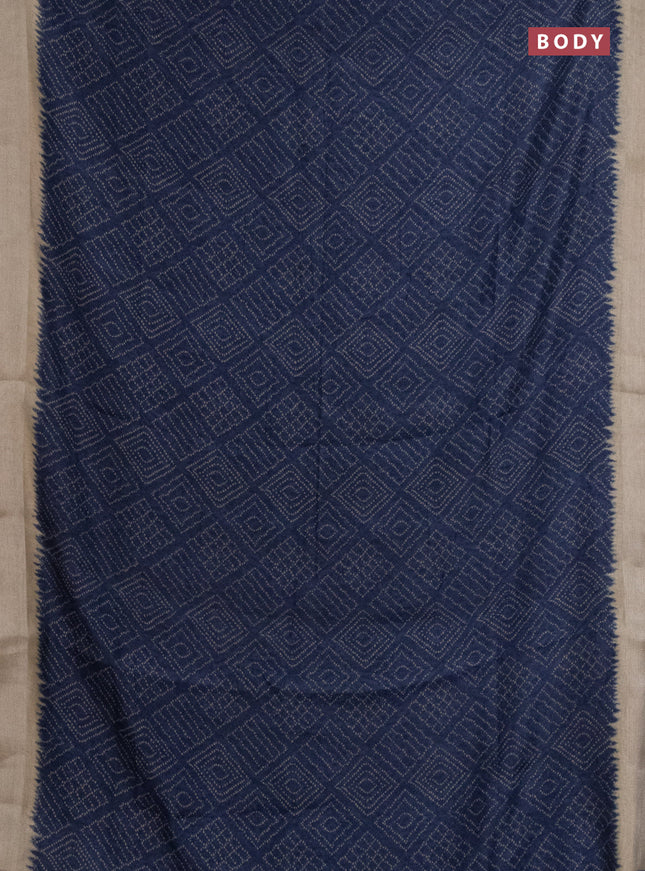 Semi linen saree peacock blue and beige with allover bandhani prints and kalamkari printed pallu & blouse