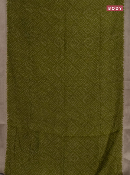 Semi linen saree mehendi green and beige with allover bandhani prints and kalamkari printed pallu & blouse