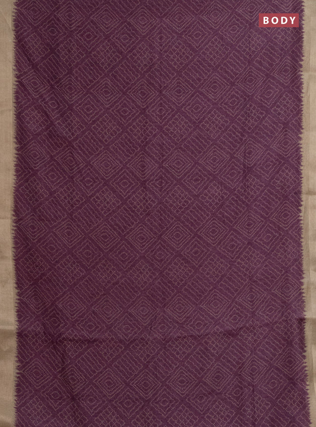 Semi linen saree wine shade and beige with allover bandhani prints and kalamkari printed pallu & blouse