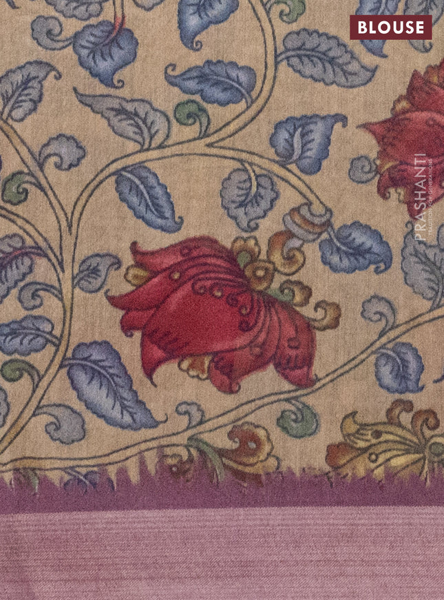 Semi linen saree wine shade and beige with allover bandhani prints and kalamkari printed pallu & blouse