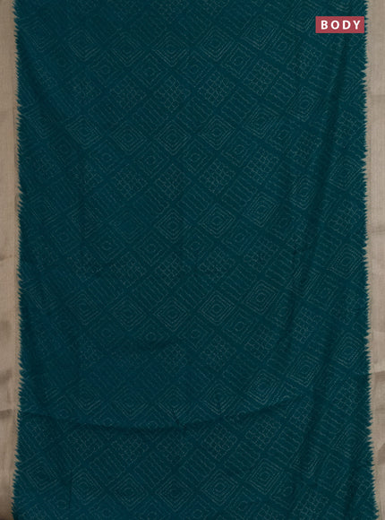Semi linen saree teal blue and beige with allover bandhani prints and kalamkari printed pallu & blouse