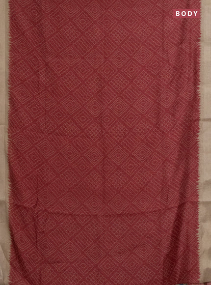Semi linen saree maroon and beige with allover bandhani prints and kalamkari printed pallu & blouse