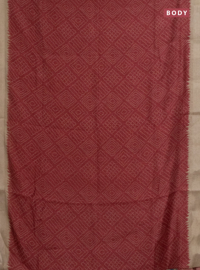 Semi linen saree maroon and beige with allover bandhani prints and kalamkari printed pallu & blouse