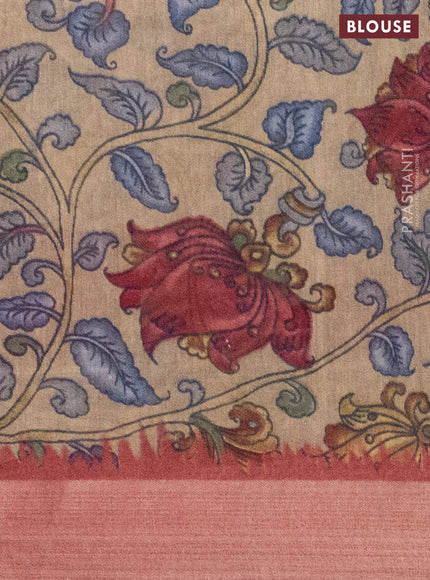 Semi linen saree maroon and beige with allover bandhani prints and kalamkari printed pallu & blouse