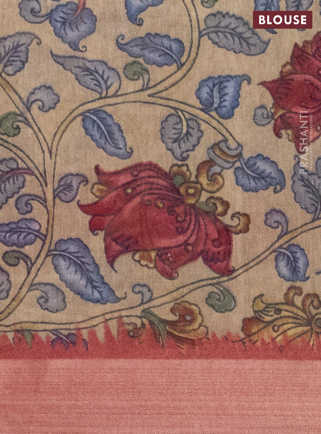 Semi linen saree maroon and beige with allover bandhani prints and kalamkari printed pallu & blouse