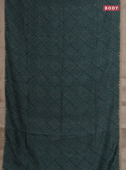 Semi linen saree bottle green and beige with allover bandhani prints and kalamkari printed pallu & blouse