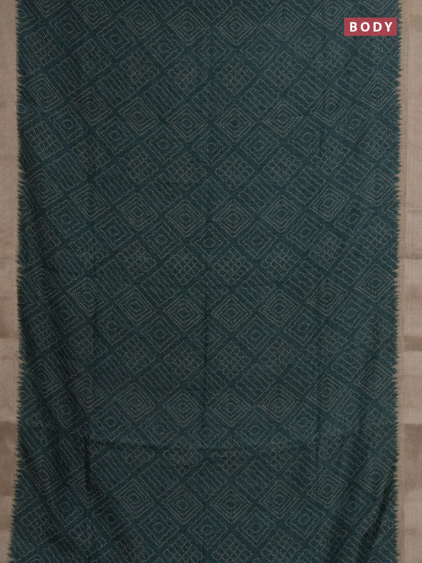 Semi linen saree bottle green and beige with allover bandhani prints and kalamkari printed pallu & blouse