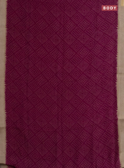 Semi linen saree dark magenta pink and beige with allover bandhani prints and kalamkari printed pallu & blouse