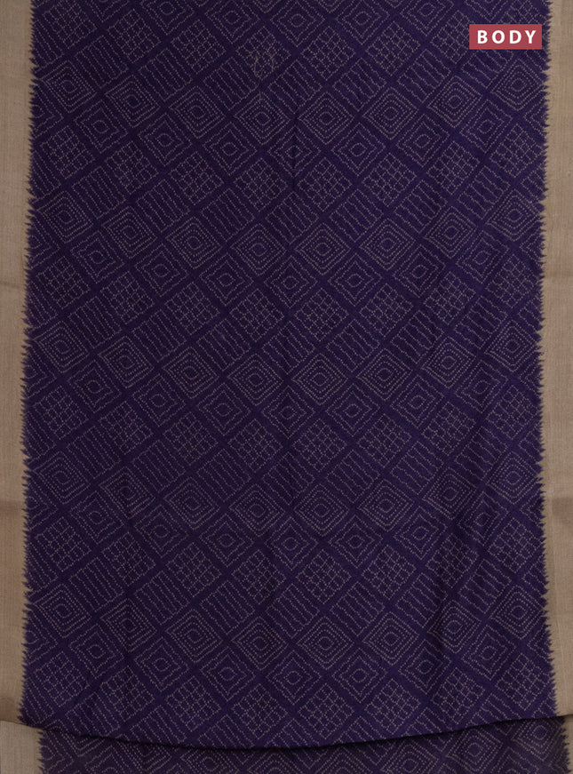 Semi linen saree violet and beige with allover bandhani prints and kalamkari printed pallu & blouse