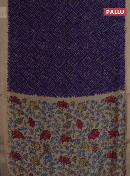 Semi linen saree violet and beige with allover bandhani prints and kalamkari printed pallu & blouse