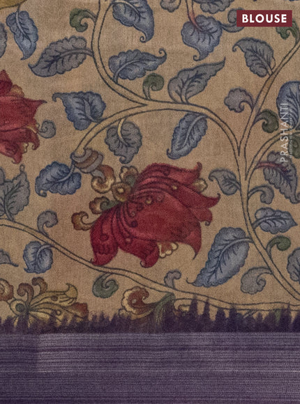 Semi linen saree violet and beige with allover bandhani prints and kalamkari printed pallu & blouse