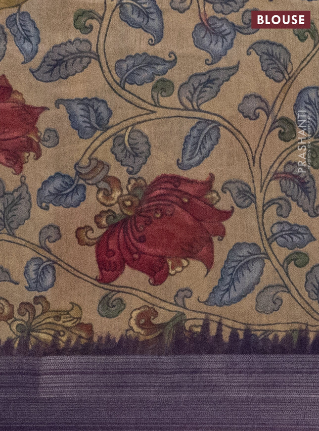 Semi linen saree violet and beige with allover bandhani prints and kalamkari printed pallu & blouse