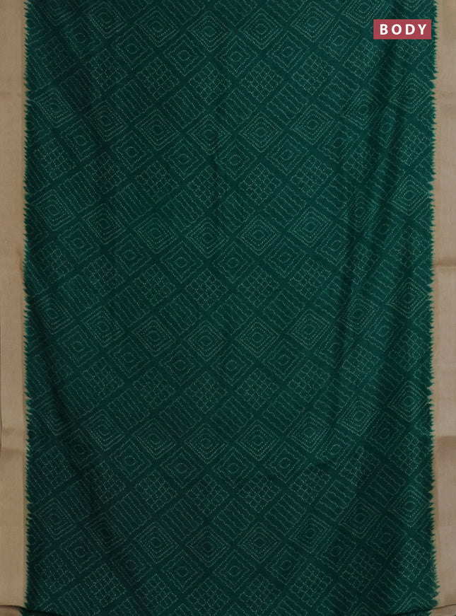 Semi linen saree green and beige with allover bandhani prints and kalamkari printed pallu & blouse