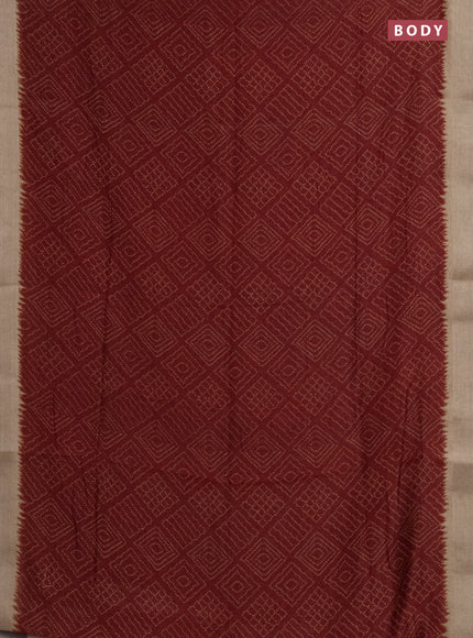 Semi linen saree maroon and beige with allover bandhani prints and kalamkari printed pallu & blouse
