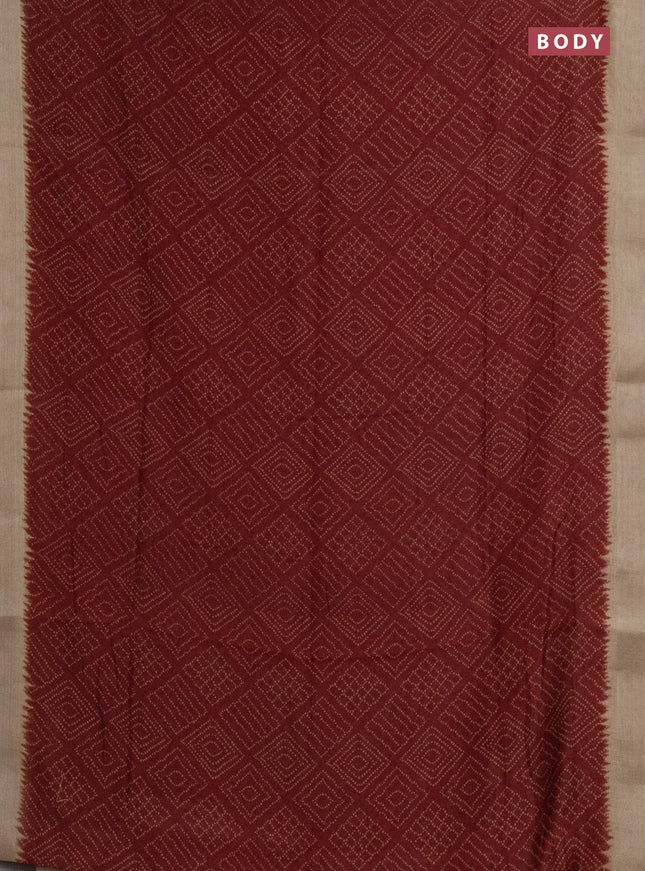 Semi linen saree maroon and beige with allover bandhani prints and kalamkari printed pallu & blouse