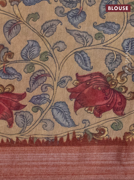 Semi linen saree maroon and beige with allover bandhani prints and kalamkari printed pallu & blouse