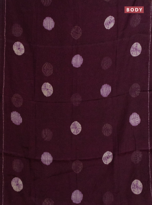Semi linen saree wine shade with shibori butta prints and kalamkari printed pallu & blouse
