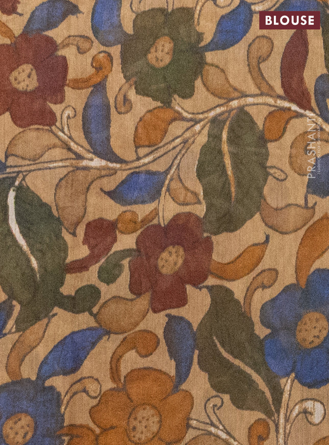 Semi linen saree wine shade with shibori butta prints and kalamkari printed pallu & blouse