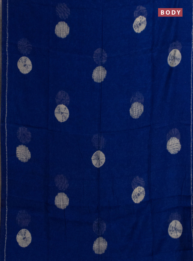 Semi linen saree blue and beige with shibori butta prints and kalamkari printed pallu & blouse