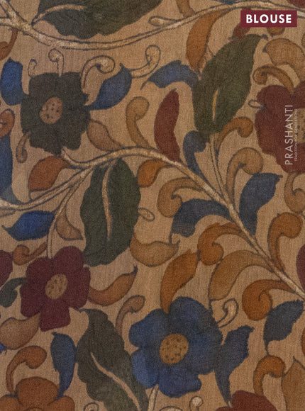 Semi linen saree blue and beige with shibori butta prints and kalamkari printed pallu & blouse