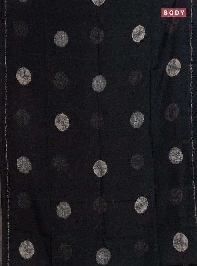 Semi linen saree elephant grey and beige with shibori butta prints and kalamkari printed pallu & blouse