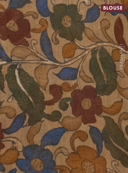 Semi linen saree elephant grey and beige with shibori butta prints and kalamkari printed pallu & blouse