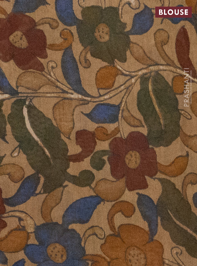 Semi linen saree elephant grey and beige with shibori butta prints and kalamkari printed pallu & blouse